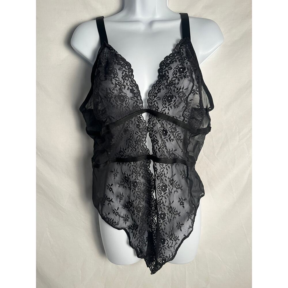 Adore Me Black Lace Teddy Bodysuit Plus Size 2X Sheer Lingerie NWT
